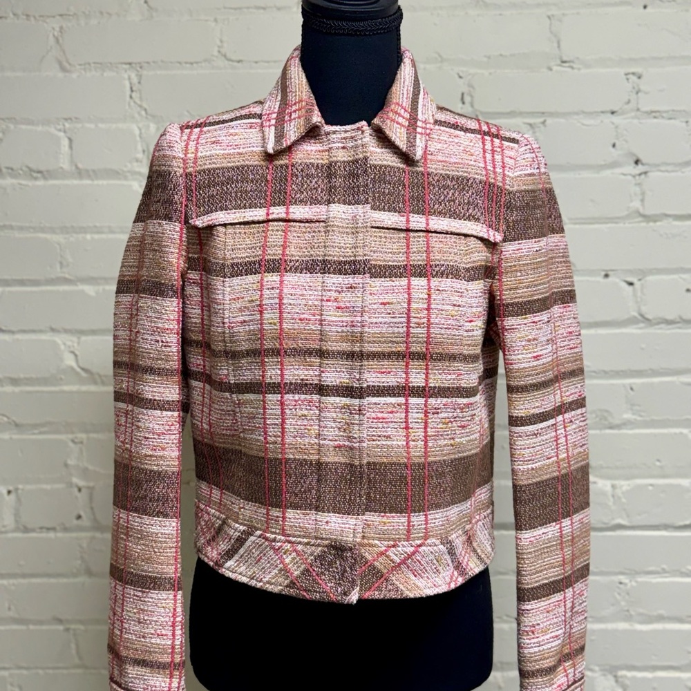 Worth Plaid Tight Weave Boucle Blazer - Tan, Brown, Cream, Red